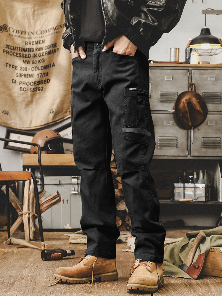 美式重磅複古工裝褲子男秋季潮牌寬松2024新款男士通勤直筒休閑褲
