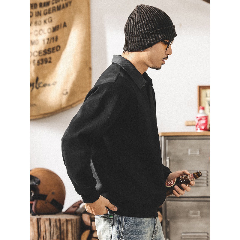 美式復古男士衛衣春秋2025新款潮牌寬鬆潮流320g重磅長袖Polo衫男