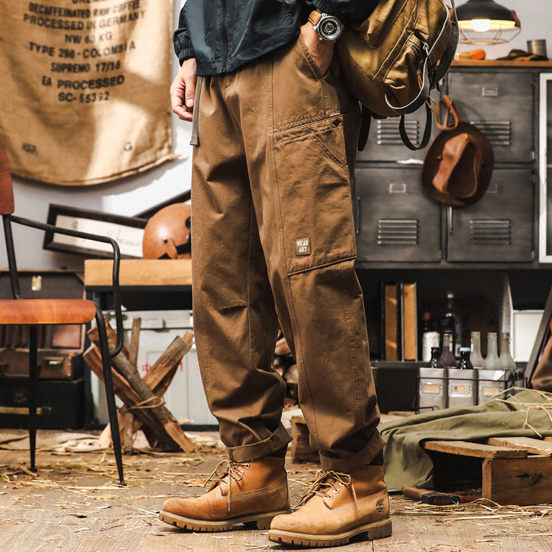 美式復古工裝褲子男秋季2024新款潮牌戰術戶外寬鬆直筒男士休閒褲