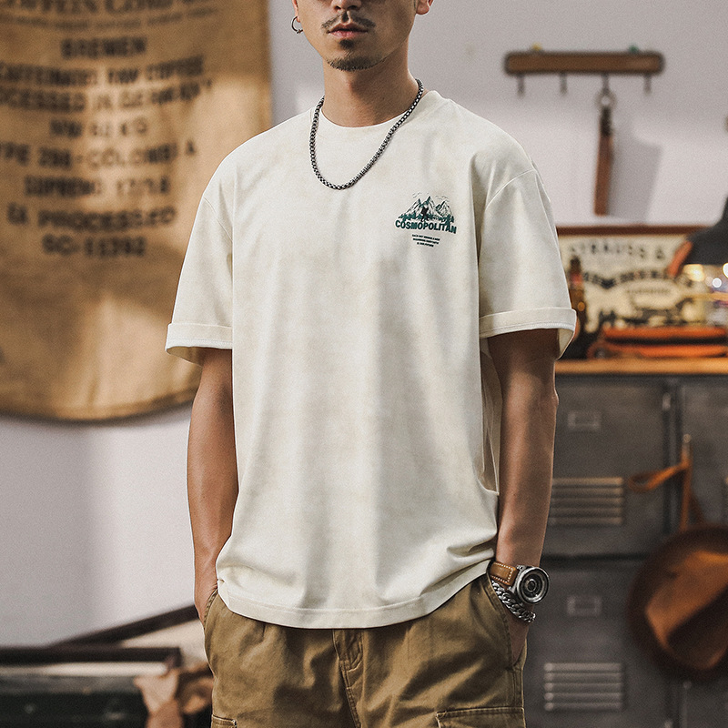 涼感T恤男短袖夏季美式復古潮牌山系戶外男士上衣2024新款半袖男