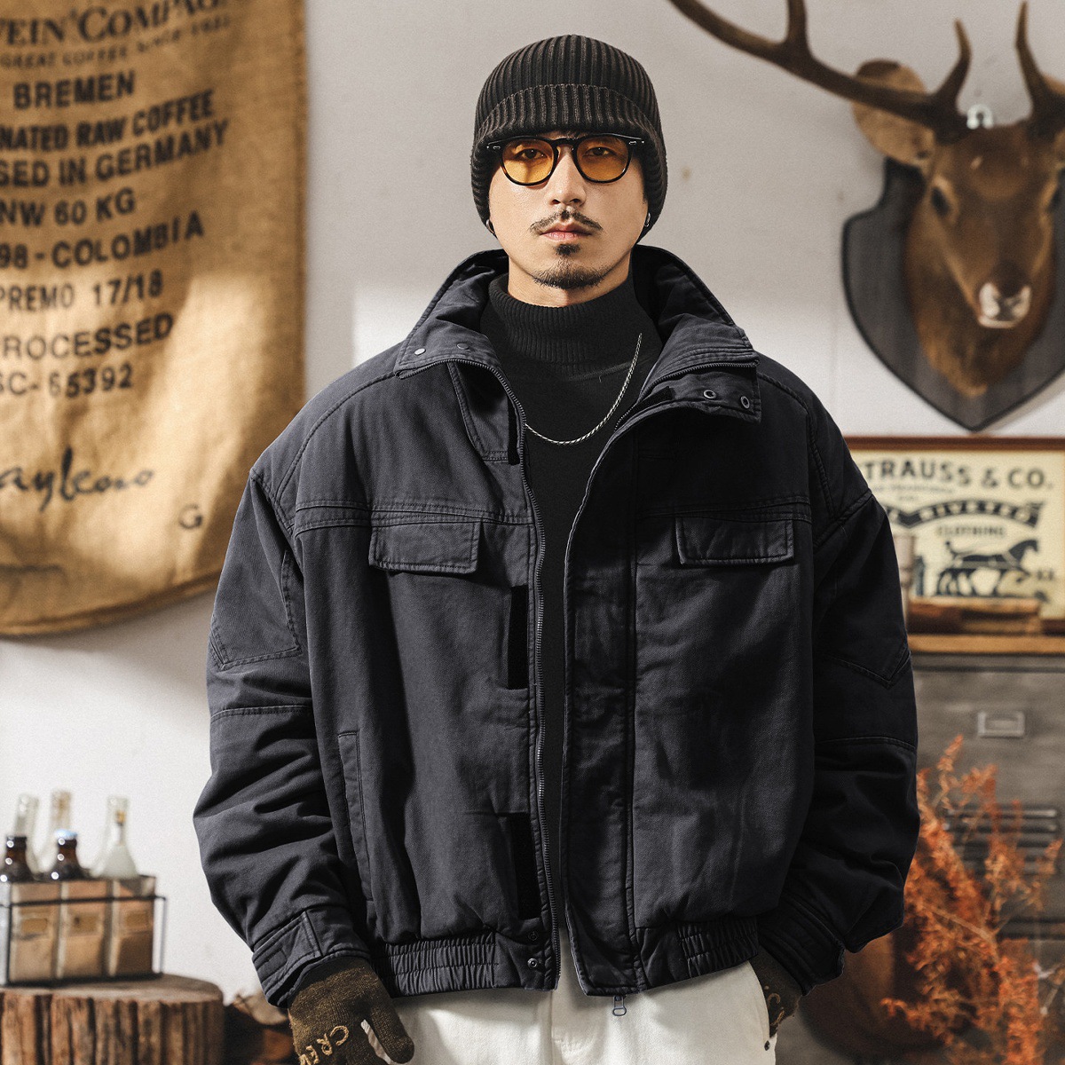 美式復古重磅水洗工裝棉服男士棉衣冬季加厚潮牌獵裝夾克保暖外套