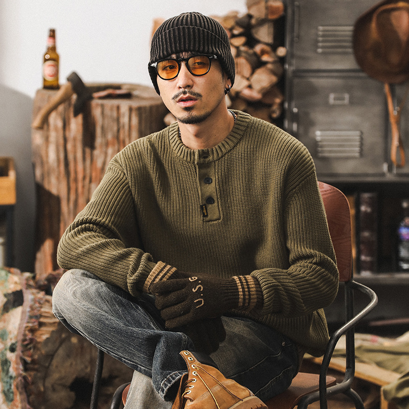 美式重磅復古毛衣男秋冬款簡約慵懶冬季加厚毛線衫外套男士針織衫