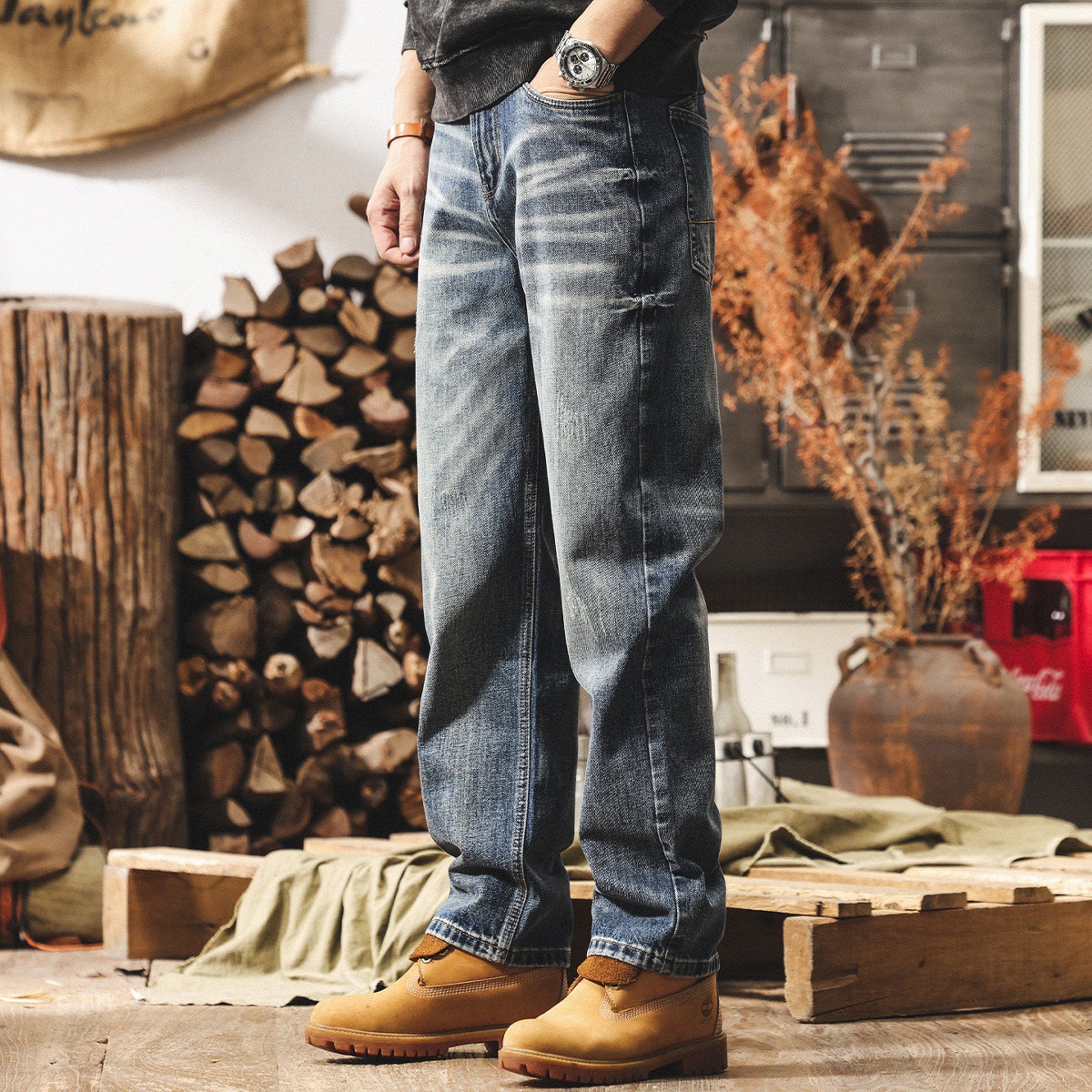 美式復古重磅潮牌寬鬆牛仔褲男春季新款直筒男士褲子水洗休閒長褲