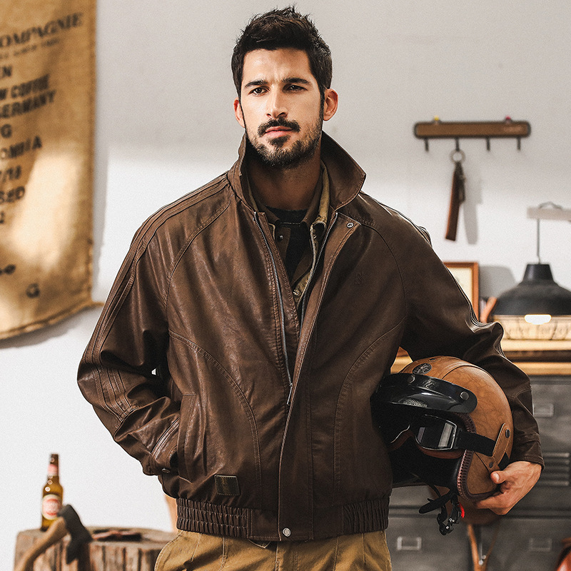 美式經典復古軟皮衣外套男秋冬季加絨機車服硬漢帥氣飛行夾克男款