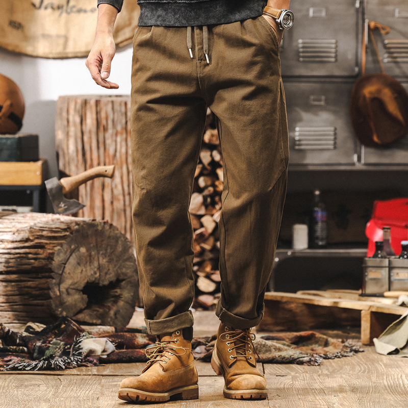 美式復古重磅新疆棉工裝褲子男秋冬款潮牌寬鬆闊腿做舊水洗休閒褲