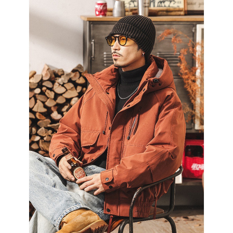 美式復古90%純白鴨絨羽絨服男冬季連帽保暖加厚機能工裝外套男款