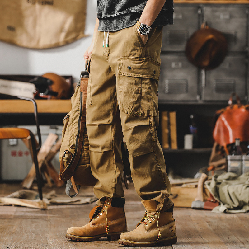 美式重磅復古工裝褲男寬鬆直筒男士春季褲子硬漢獵裝戰術休閒褲男