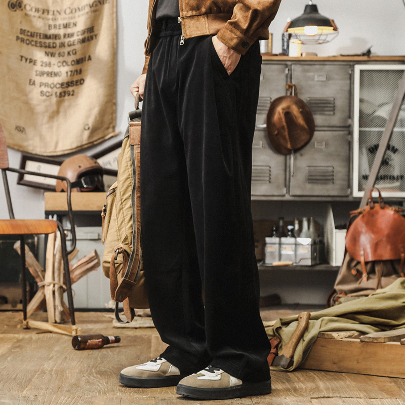 美式復古雪尼爾褲子男秋冬款潮牌寬鬆休閒直筒加厚重磅衛褲男秋季