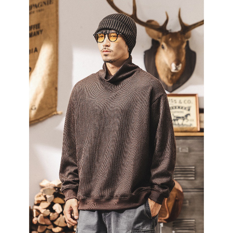 美式復古重磅高領護頸衛衣男春秋潮牌保暖寬鬆打底衫休閒男士上衣