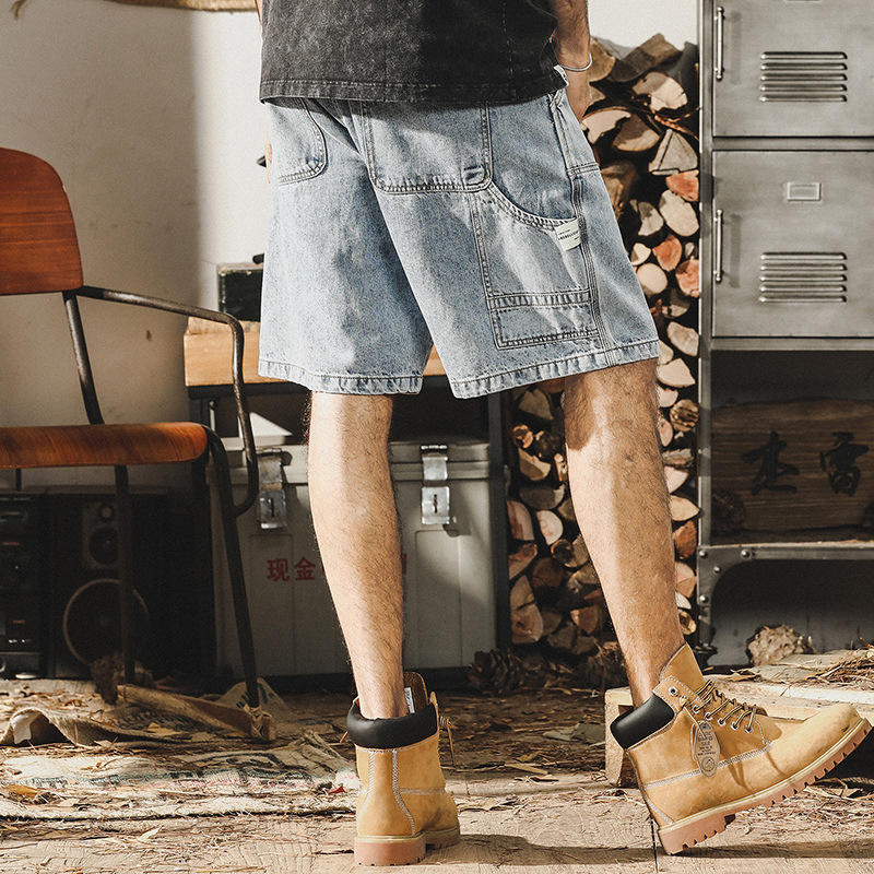 杰雷諾美式工裝牛仔短褲男夏季潮牌寬鬆大碼五分褲男潮流休閒中褲