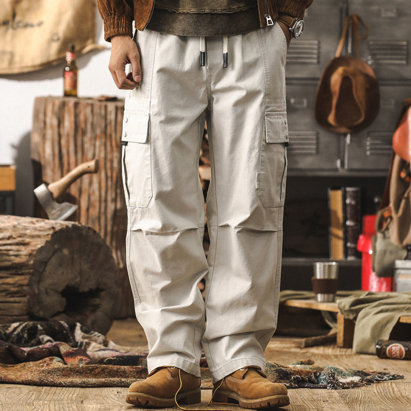美式復古直筒工裝褲子男秋季寬鬆闊腿褲潮牌傘兵褲2024新款休閒褲
