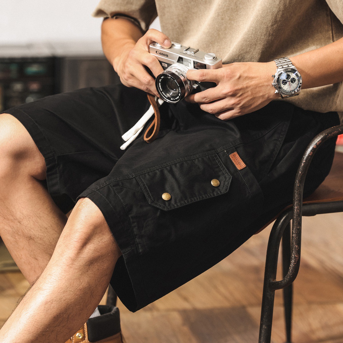 美式卡其色工裝短褲男夏季新款2025潮牌五分褲子寬鬆休閒中褲子男