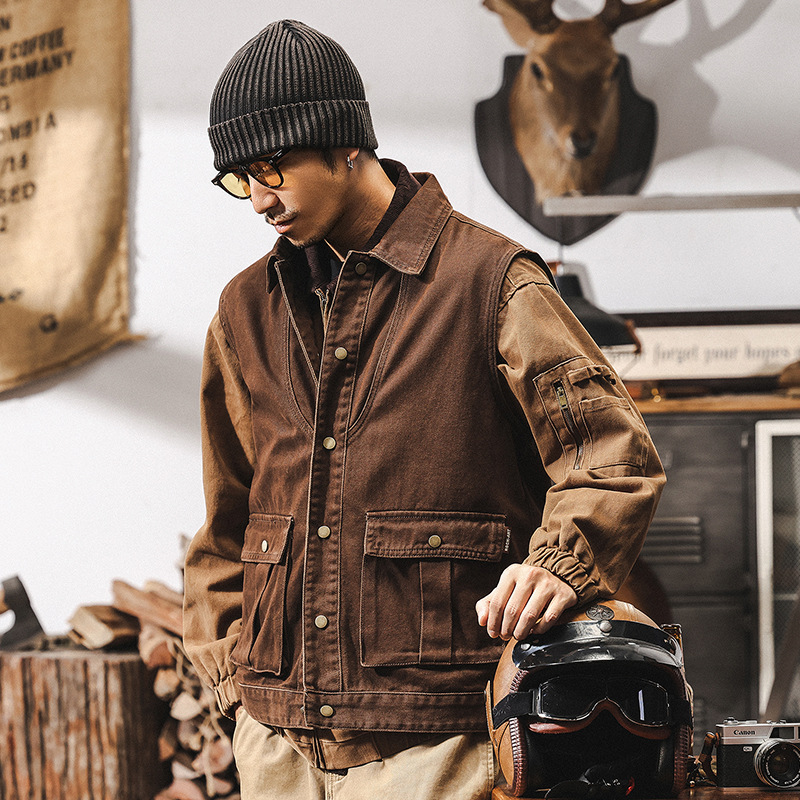 美式復古重磅工裝馬甲男潮牌戶外戰術獵裝機能攝影坎肩夾克外套男