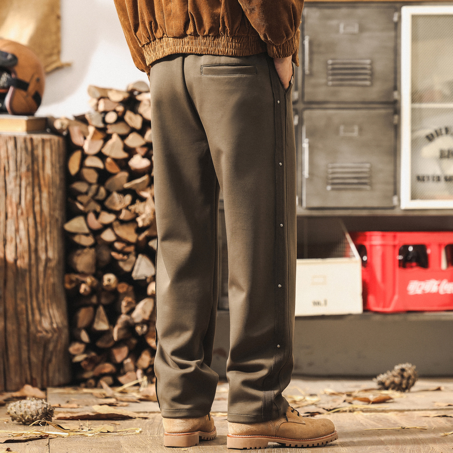 美式復古重磅空氣層衛褲男秋季新款男士寬鬆休閒直筒排扣運動長褲