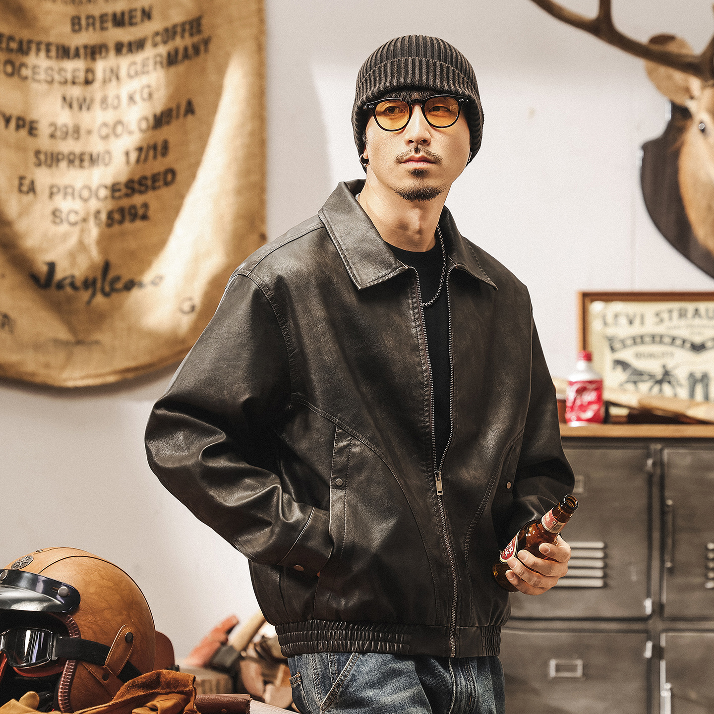 美式重磅復古軟皮衣外套男秋冬2025新款寬鬆潮牌痞帥機車皮夾克男