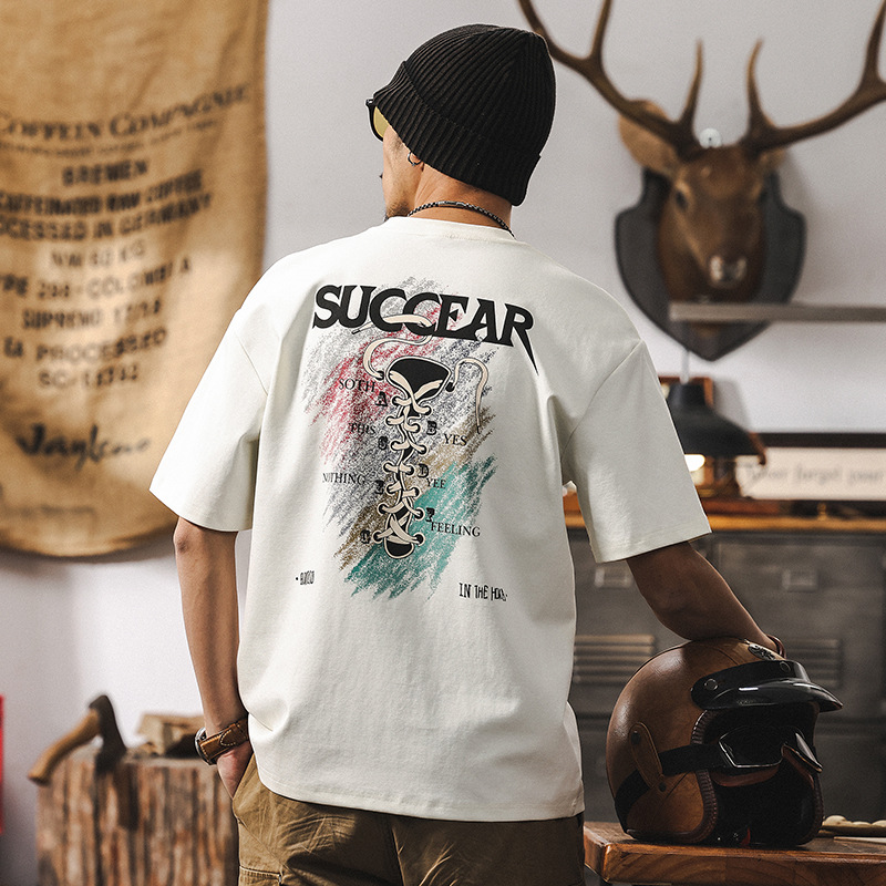 40支涼感T恤男短袖夏季2025新款潮流立體動感印花寬鬆休閒上衣男T