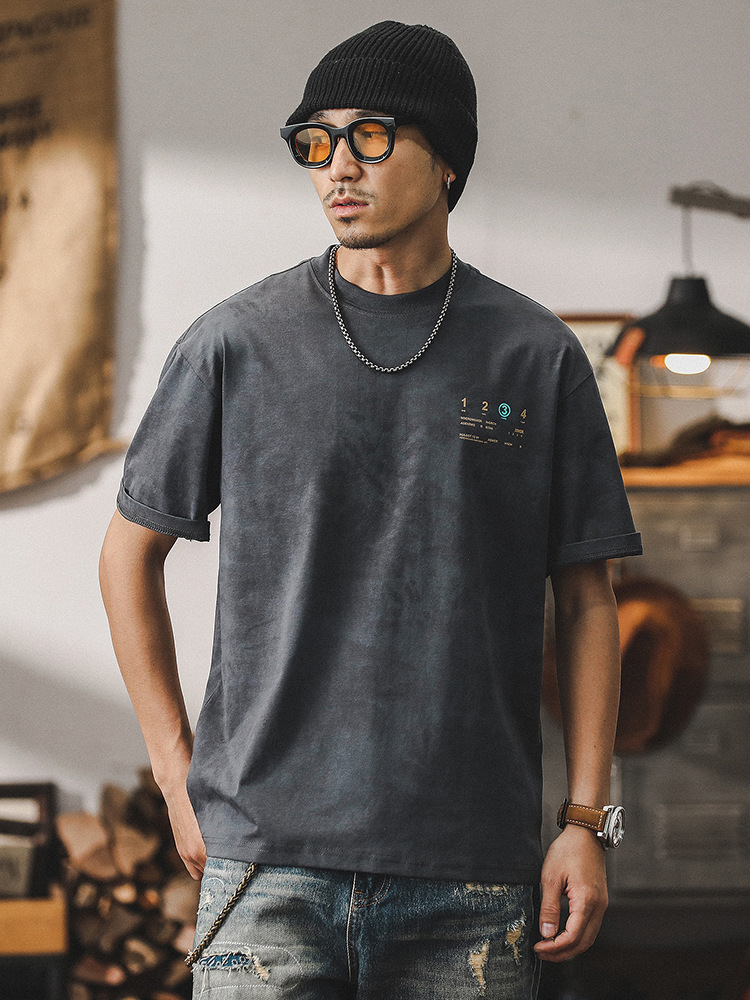 絨面發泡印花短袖男夏季美式潮牌T恤男2024新款男裝復古半袖上衣