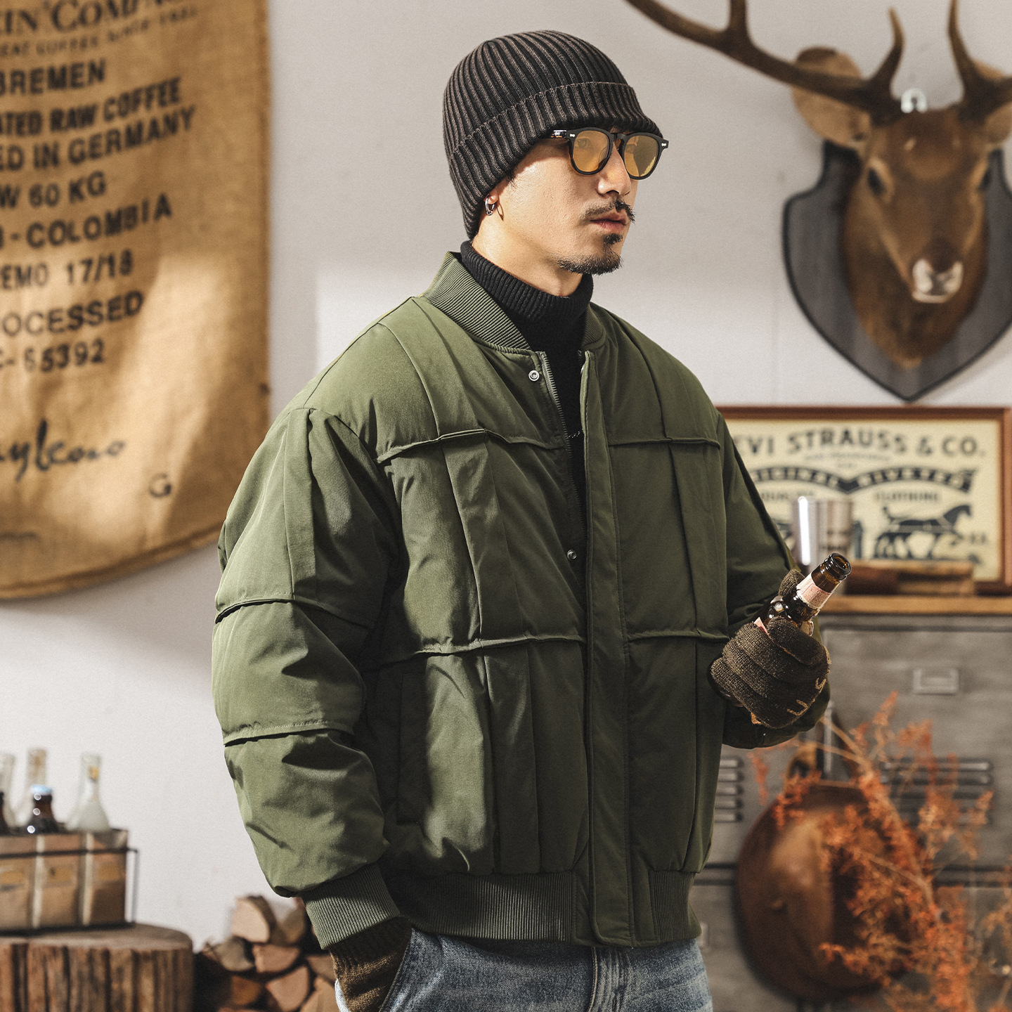 美式復古純白鴨絨工裝羽絨服男冬季加厚軍事風外套男保暖麪包服男