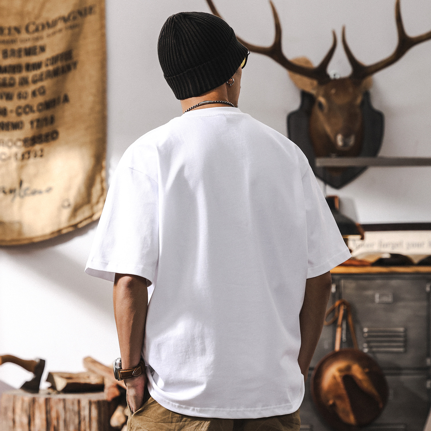 300g重磅T恤男短袖夏季2025新款潮流白墨直噴印花半袖上衣男