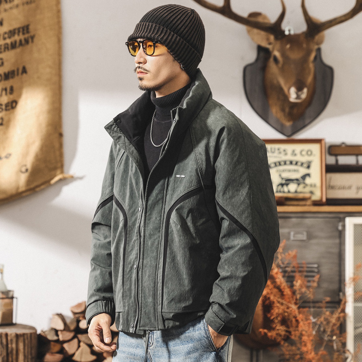 美式復古90鴨絨加厚工裝羽絨服男款保暖加絨禦寒寬鬆男士冬季外套