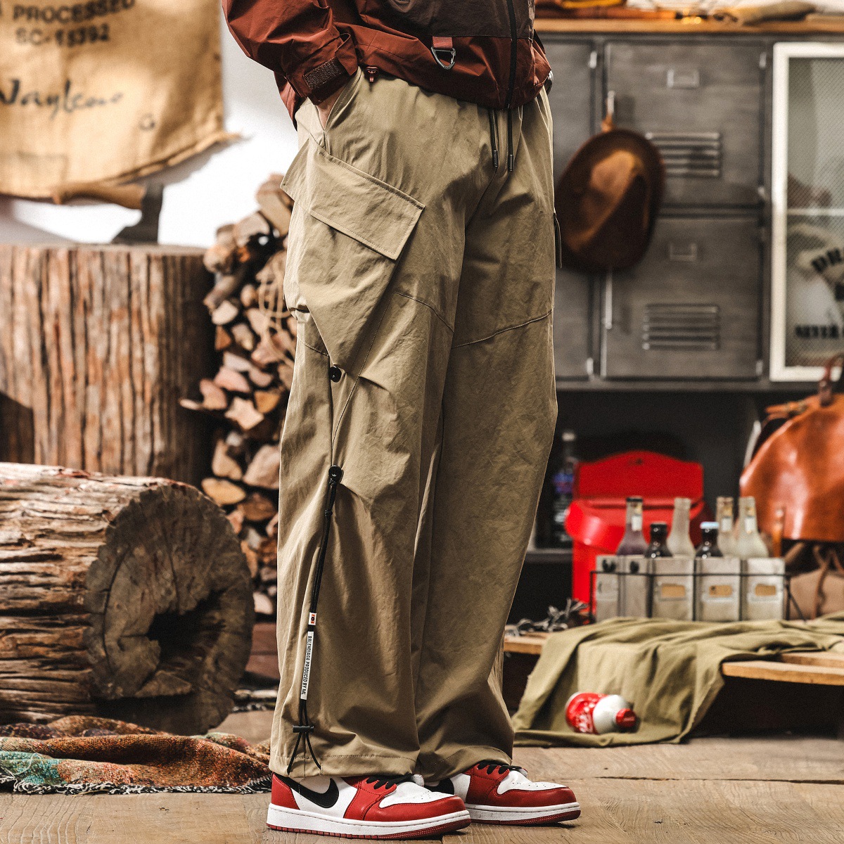 冰絲速幹長褲男士休閒褲寬鬆潮牌工裝褲子男夏季美式戶外傘兵褲男