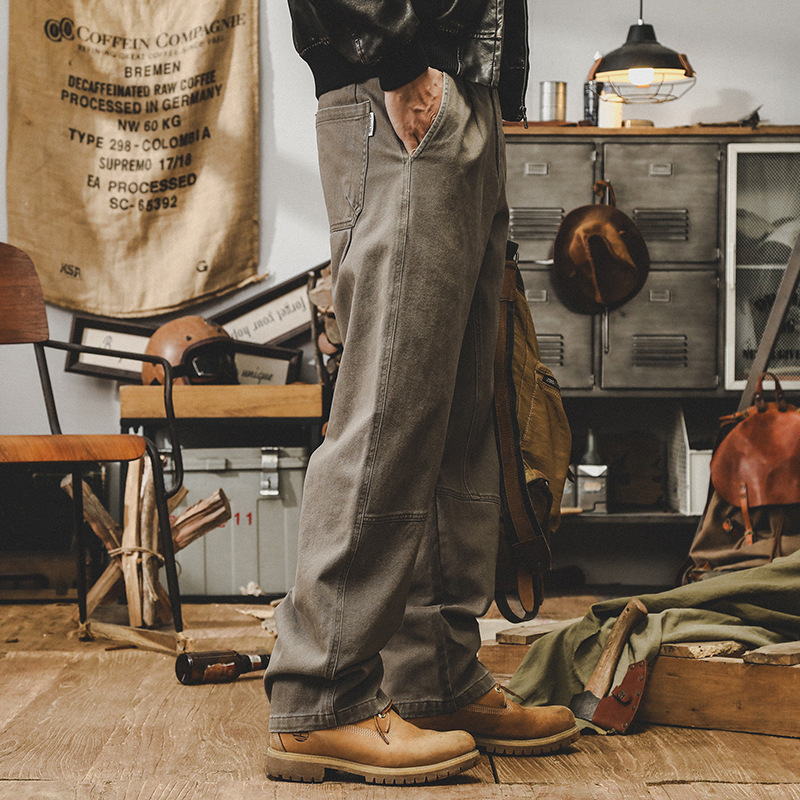 美式複古重磅牛仔褲男直筒秋季潮牌寬松水洗休閑長褲男士工裝褲子