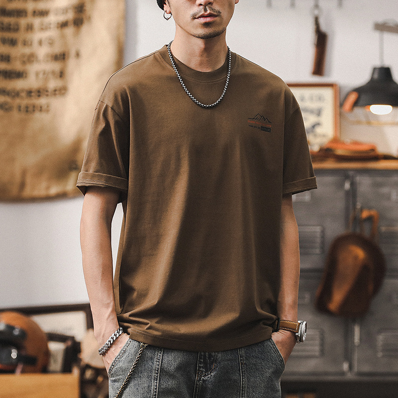 杰雷諾美式復古山系戶外冰感T恤男短袖夏季寬鬆大碼潮牌男士上衣