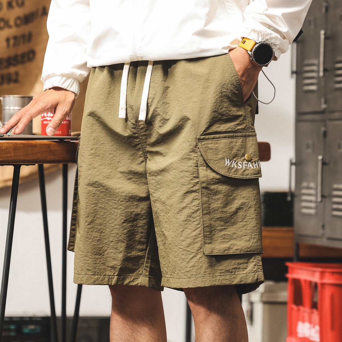 戶外機能工裝短褲男夏季新款冰絲涼感潮牌中褲寬鬆美式休閒五分褲