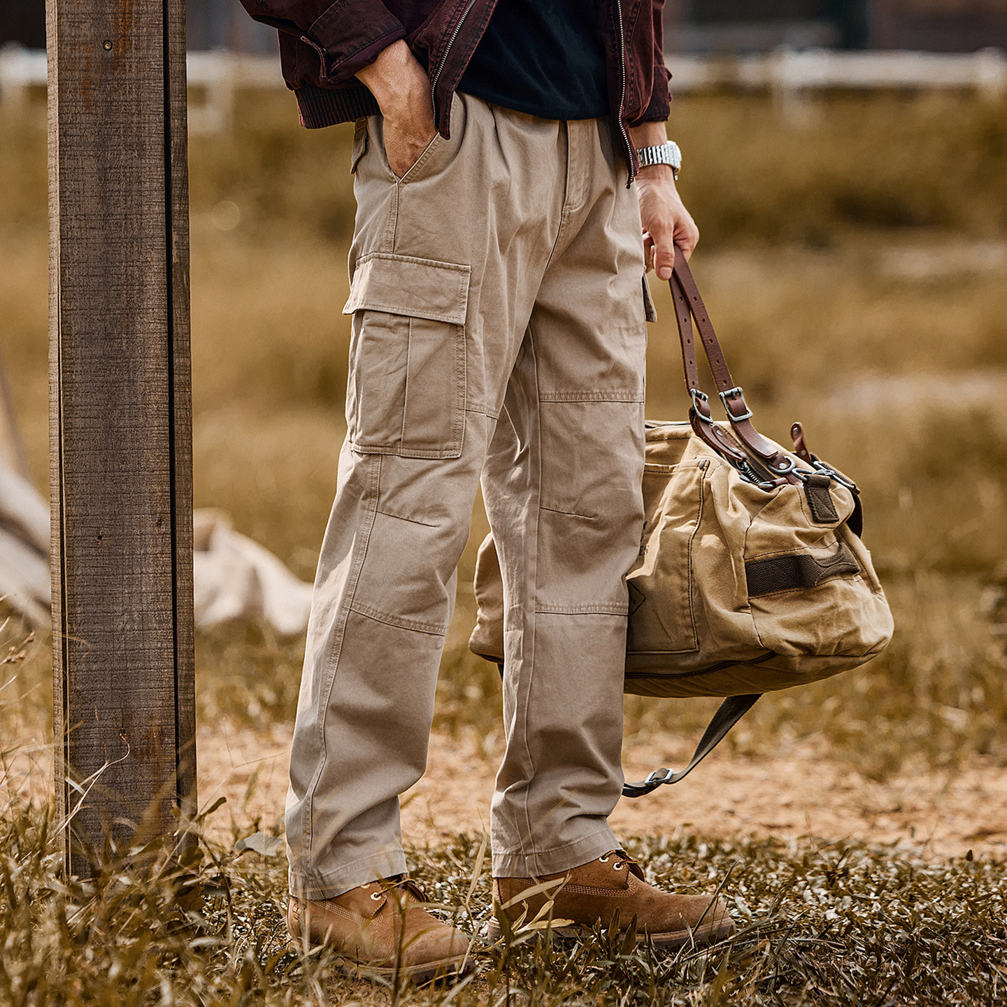 美式復古重磅工裝褲子男冬季加厚潮牌戶外機能傘兵褲寬鬆休閒長褲