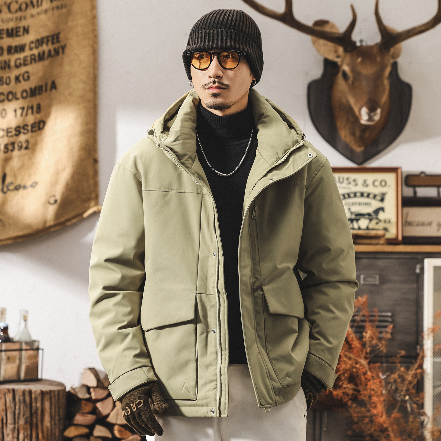 美式復古90鴨絨工裝羽絨服男連帽保暖抗寒防風派克服男士冬季外套