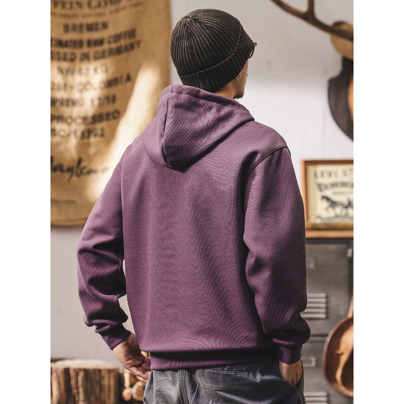 美式復古重磅半拉鍊衛衣男連帽春秋2025新款紫色潮流寬鬆外套秋季