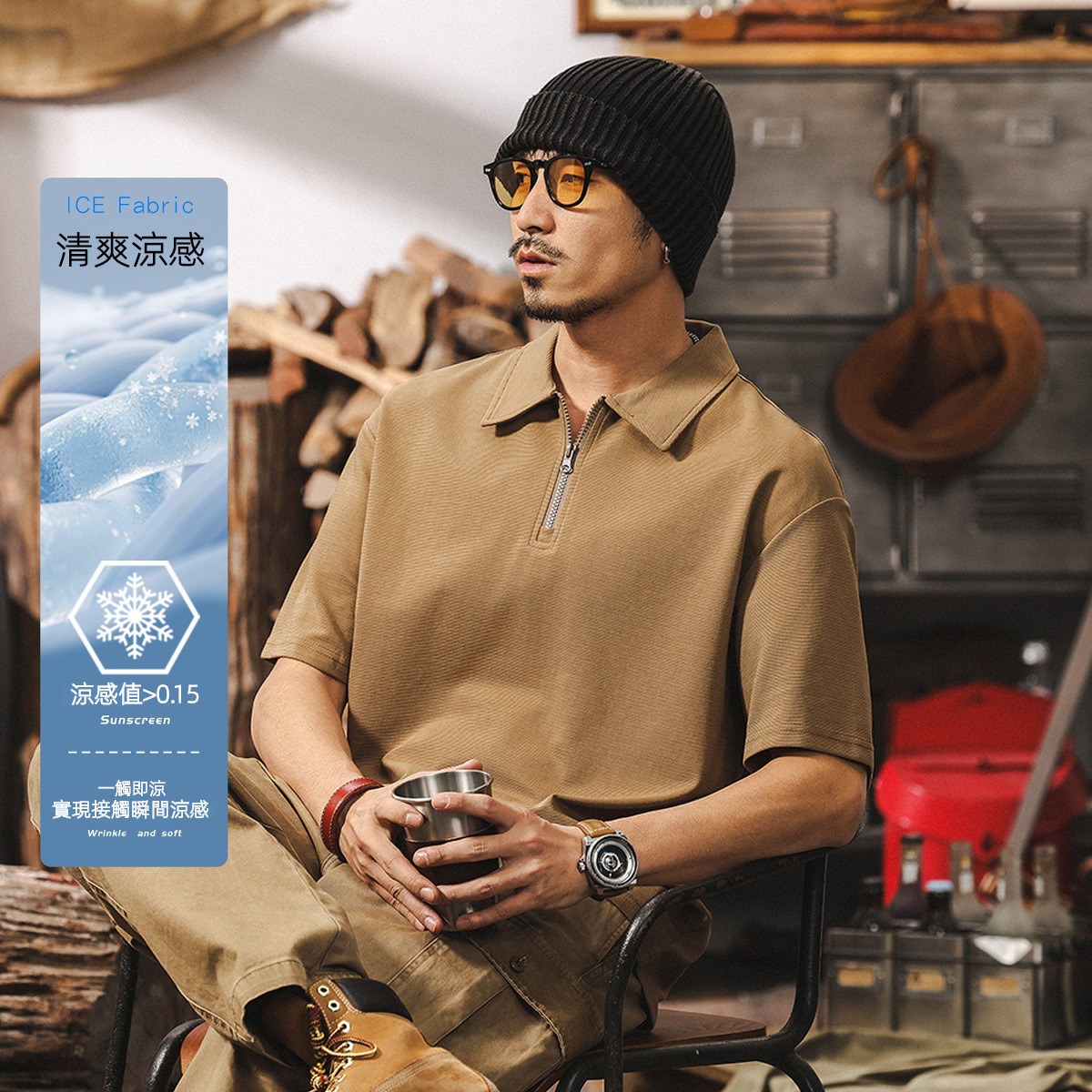 【涼感科技】梯級肌理感短袖男夏季polo衫男2025新款寬鬆翻領T恤