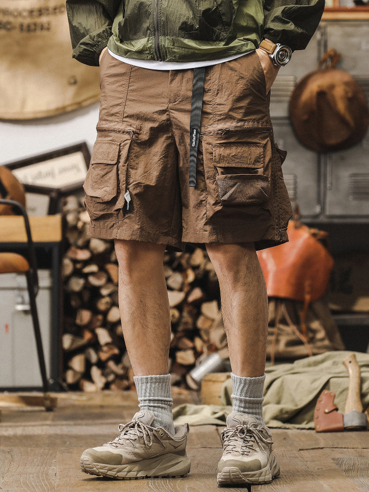 美式戶外速乾工裝短褲男夏季寬鬆機能多口袋男士休閒通勤五分褲潮