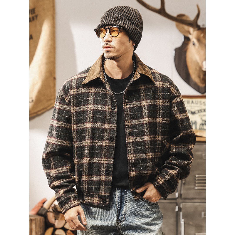 美式復古重磅毛呢夾克男秋季潮流帥氣寬鬆老錢風秋冬綿羊毛外套男