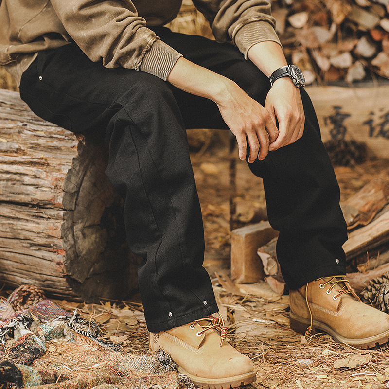 美式復古潮牌加絨黑色牛仔褲男秋冬款2024新款寬鬆直筒痞帥休閒褲