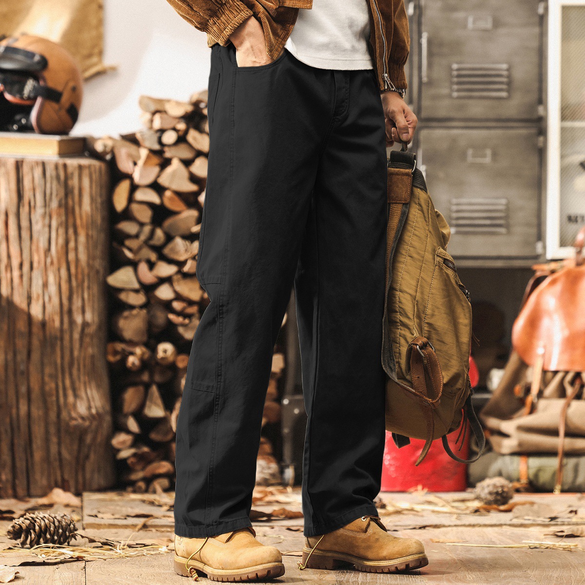 美式復古工裝褲子男秋季2025新款潮牌拼接結構設計寬鬆男士休閒褲