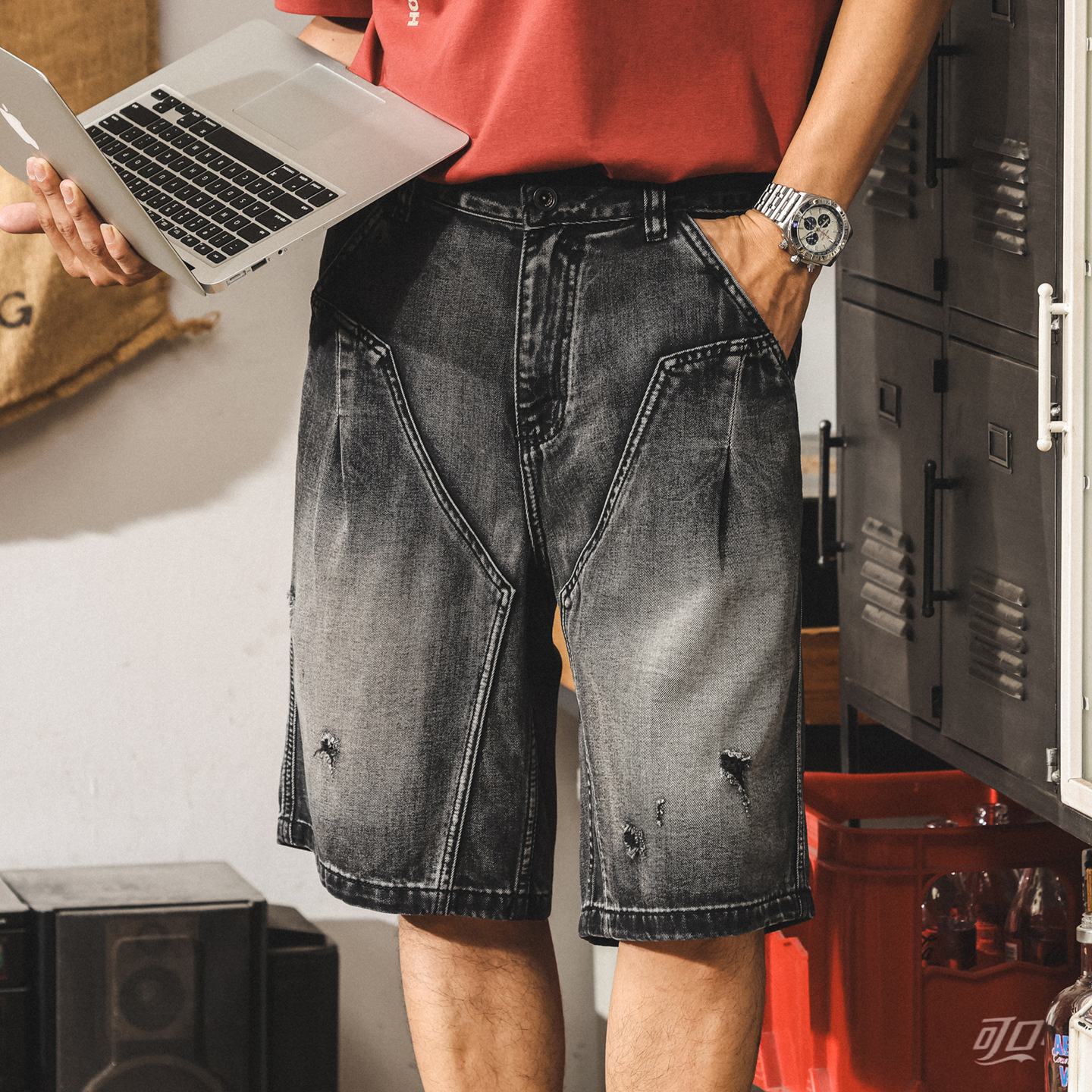 夏季新款破洞牛仔短褲男寬鬆大碼美式高街潮牌五分褲男士休閒中褲