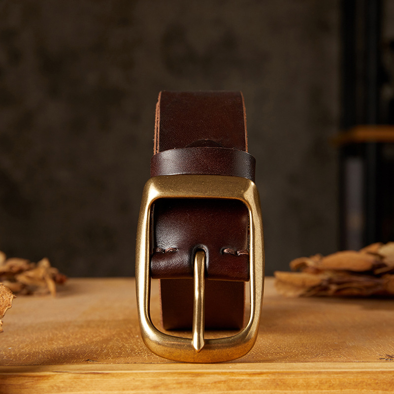手工皮帶男士真皮針扣頭層牛皮休閒牛仔褲帶男款銅扣復古個性腰帶