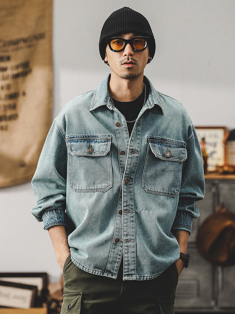 美式經典工裝牛仔襯衫男長袖2024年新款高級感萊賽爾天絲夾克外套