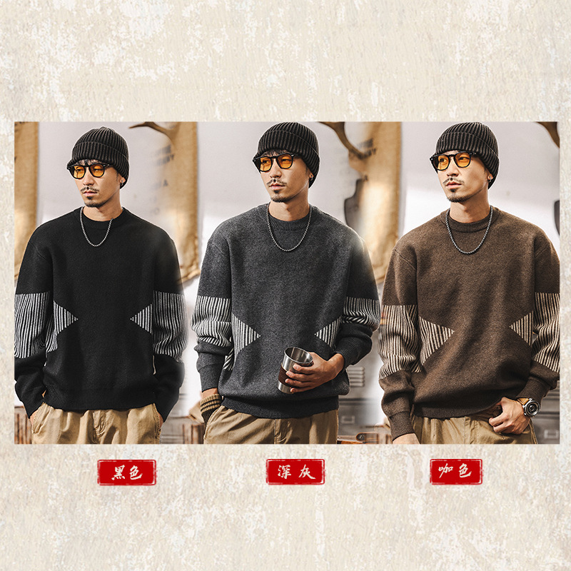 美式復古698g重磅毛衣男冬季加厚針織衫寬鬆2025新款男士秋冬外套