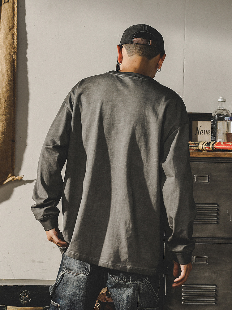 杰雷諾2024春季新款長袖T恤男美式重磅做舊上衣寬鬆打底衫男