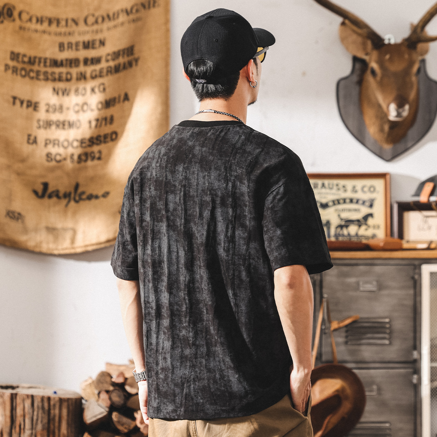 夏季新款T恤男夏季男士短袖2025寬鬆大碼輕奢提花美式休閒體恤潮T