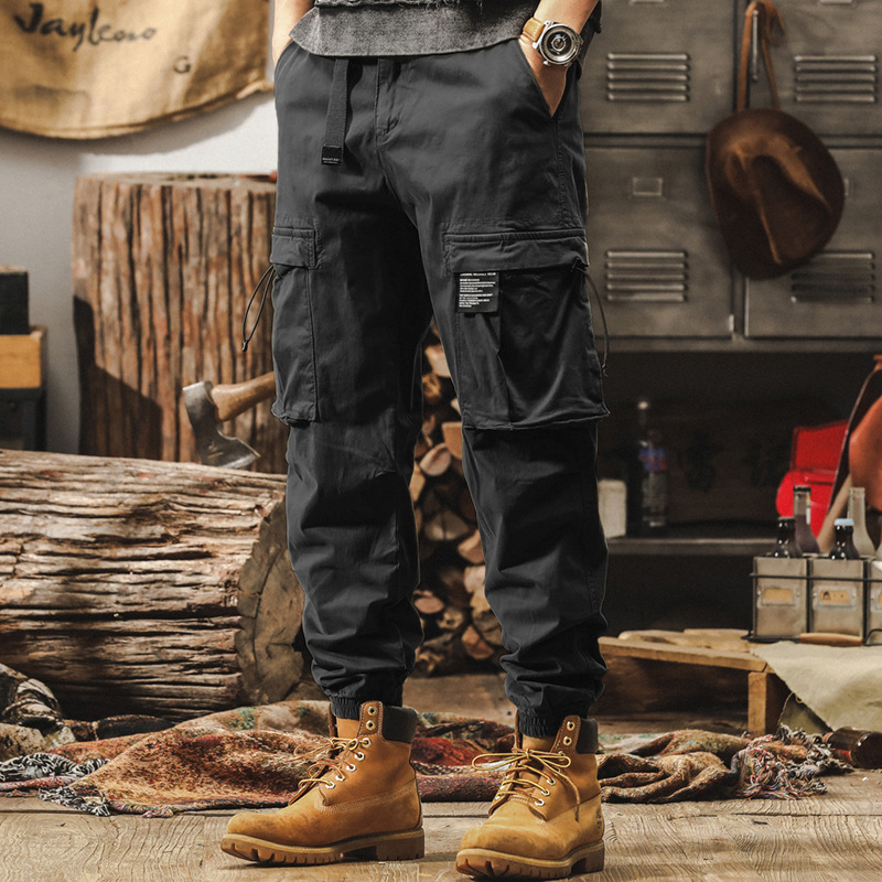 傑雷諾美式復古春季工裝褲子男寬鬆束腳潮牌春秋款水洗男士休閒褲