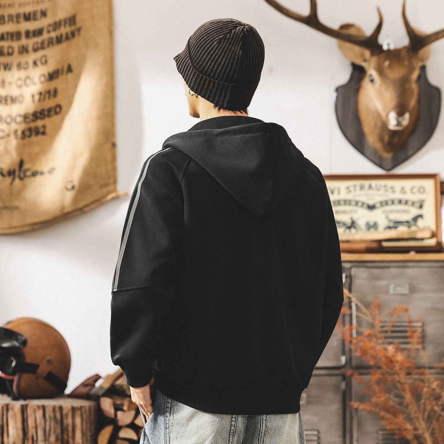 美式復古開衫連帽外套男春秋潮牌運動男生寬鬆休閒重磅衛衣男秋季