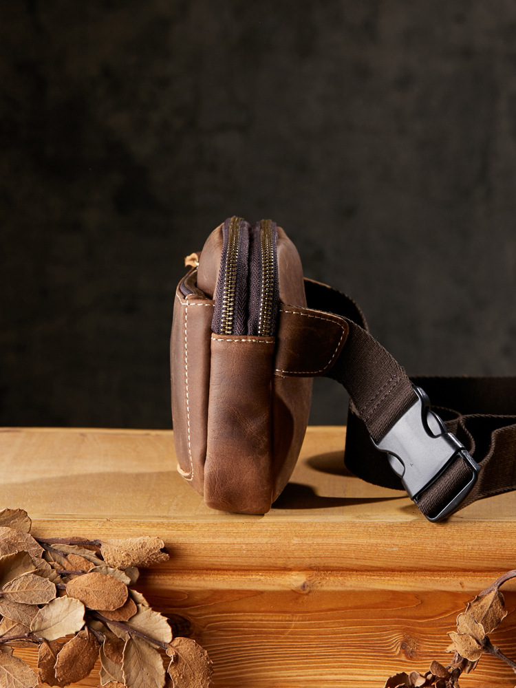 手工休閒男士胸包復古牛皮戶外運動真皮腰包時尚個性瘋馬皮斜挎包