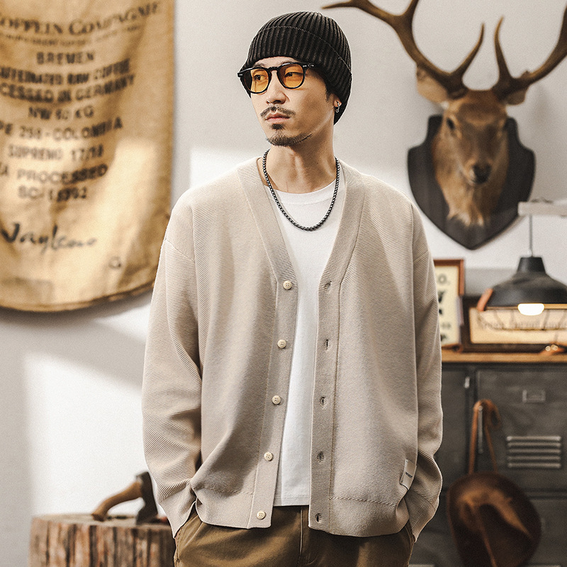 美式復古重磅開衫毛衣男秋冬季潮牌寬鬆高級感簡約痞帥針織衫外套
