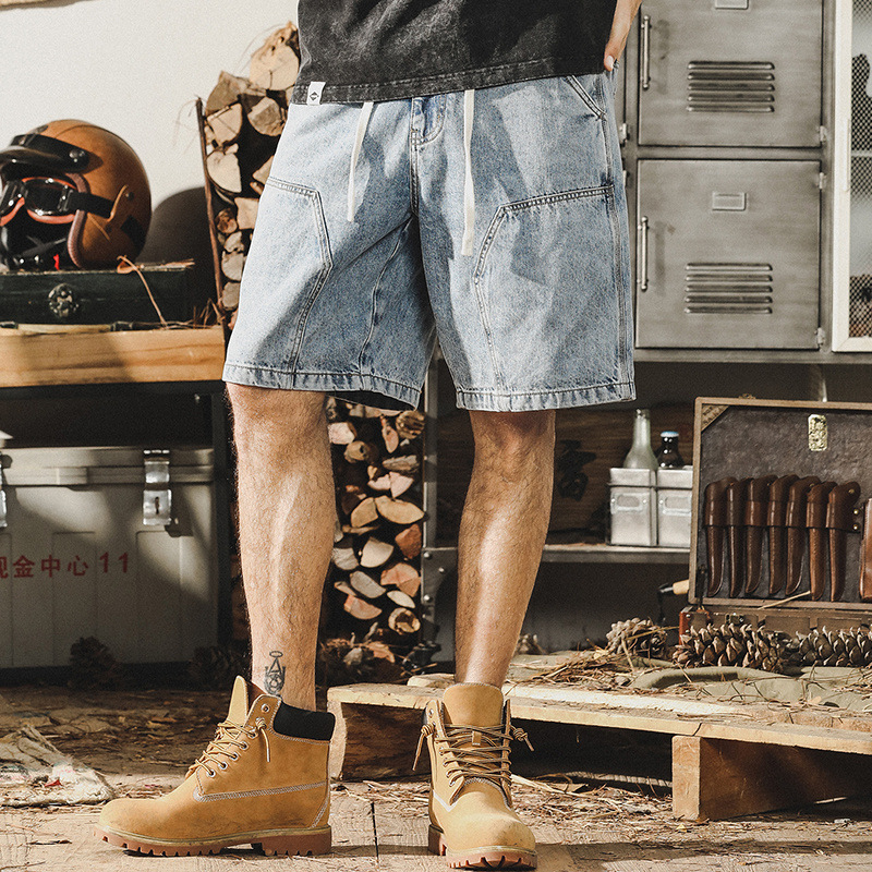 杰雷諾美式工裝牛仔短褲男夏季潮牌寬鬆大碼五分褲男潮流休閒中褲