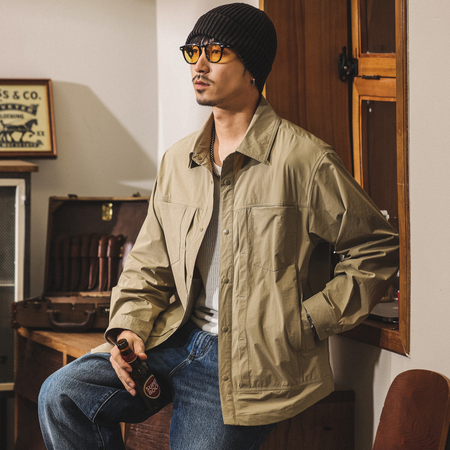 美式復古戶外速幹工裝襯衫男春季潮牌2026新款長袖襯衣男薄款外套