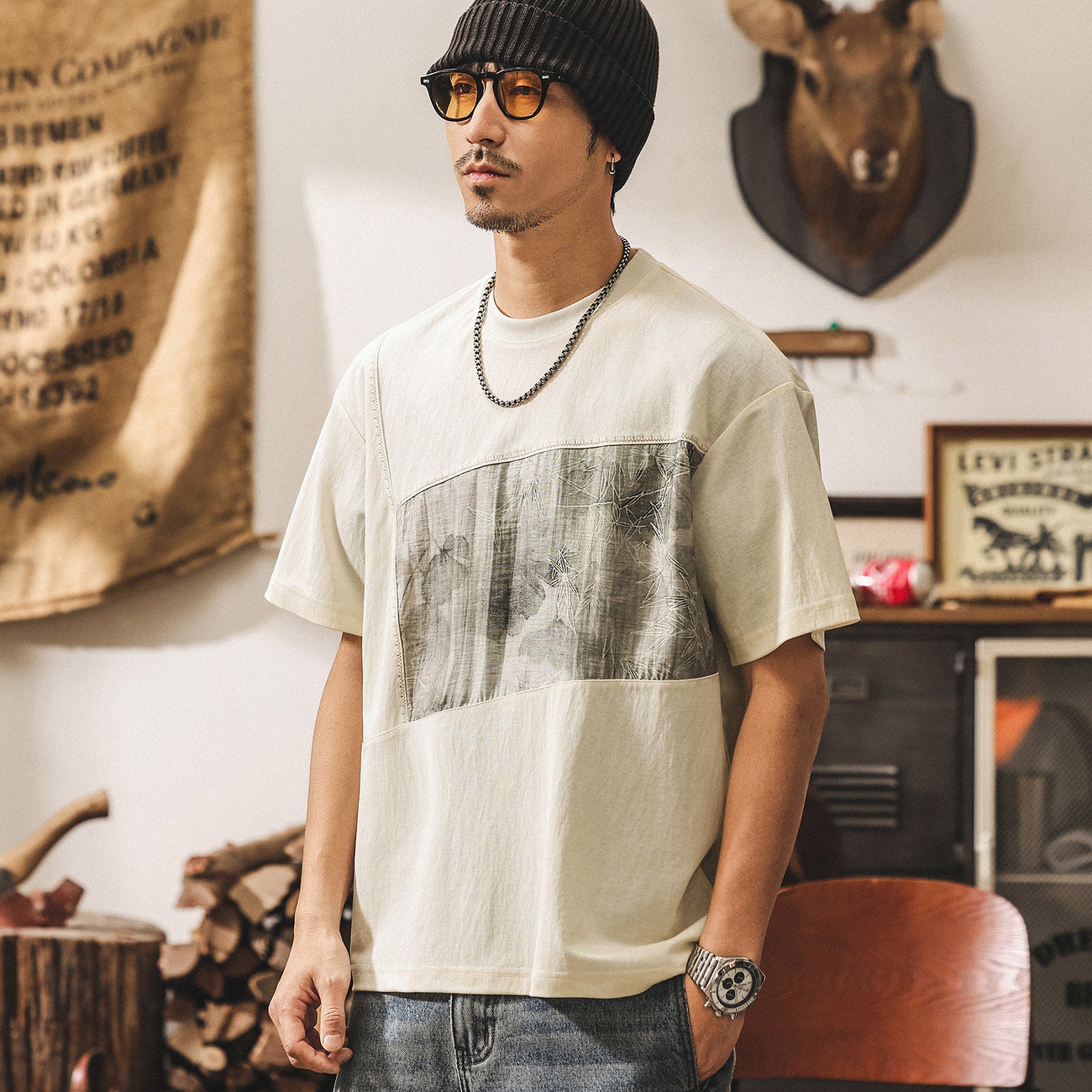 新中式國風亞麻T恤男夏季新款輕薄透氣萊賽爾短袖男潮流寬鬆上衣T