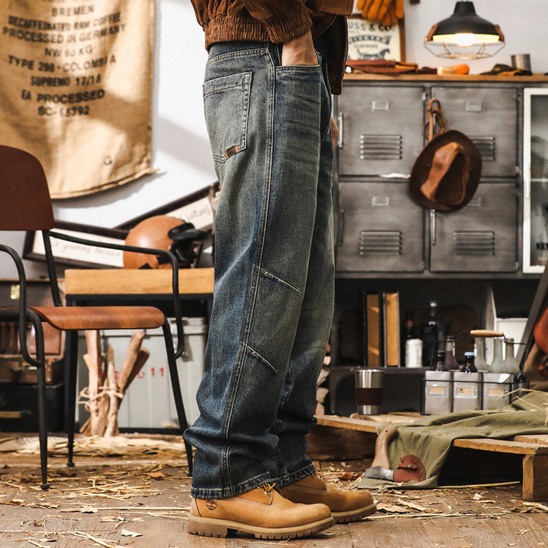 美式經典懷舊復古牛仔褲男秋季2024新款水洗直筒褲子男寬鬆休閒褲